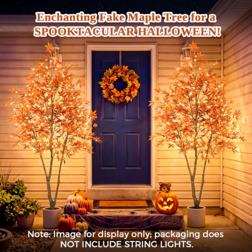 7FT Artificial Maple Tree with Pot - Fall Orange Autumn Decor for Indoor & Outdoor