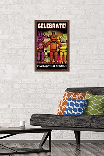 Five Nights at Freddy's Celebrate Wall Poster - Mahogany Frame, 24.3 x 16.6 Inches