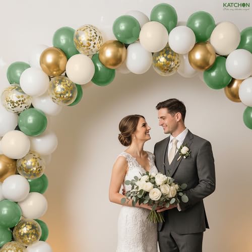 Sage Green Balloon Set - 60 Pcs with Gold & White Variations for Weddings & Parties