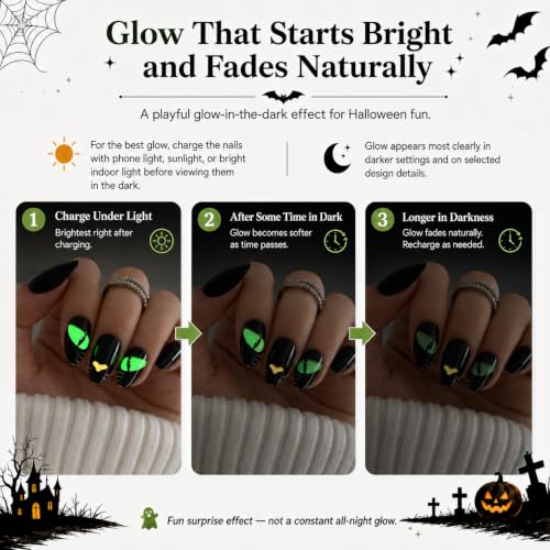 CurvLife Nocturnal Prowl Almond Press-On Nails - Soft Gel, Long-Lasting, Reusable