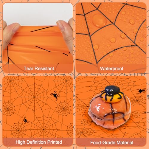 Halloween Spider Web Tablecloth - Orange Disposable Plastic Cover, 108x54 Inch, Set of 2