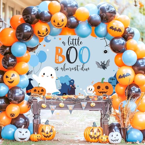 Blue Halloween Baby Shower Banner 6x3.6 ft Ghost Pumpkin Bats Decorations