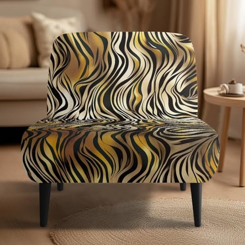 Stretch Armless Tiger Print Slipper Chair Slipcover - Removable Furniture Protector
