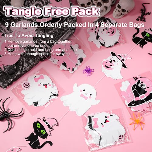 Halloween Pink Baby Ghost Paper Garland - Boo & Pumpkin Decor, Ghost Variation