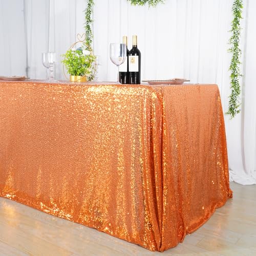 Orange Sequin Tablecloth 90x132 Inch Rectangular Holiday Party Decor - Variation: Orange/132" x 90"