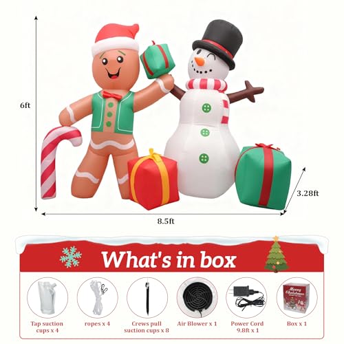 Gingerbread Snowman Inflatable Christmas Decoration with LED Lights - 6FT Outdoor Holiday Yard Decor