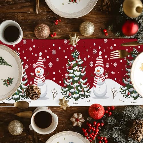 Christmas Table Runner - Cotton Linen 36 Inches with Snowman Variation 13x36