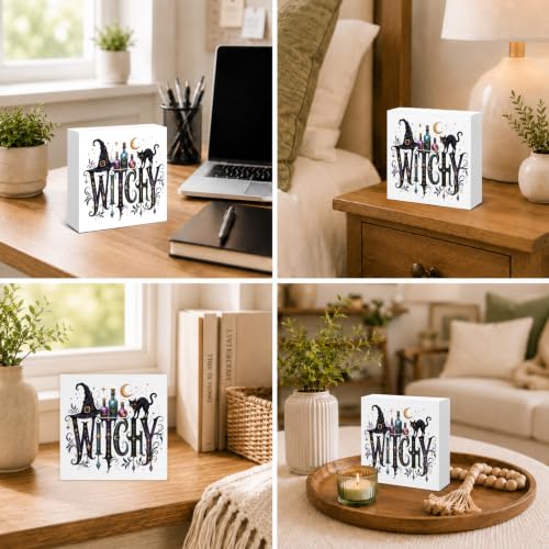 Gothic Wood Box Sign - Black Cat Witch Decor for Home & Office