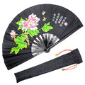 Large Folding Hand Fan with Fabric Case - Black Peony Rave & Festival Fan