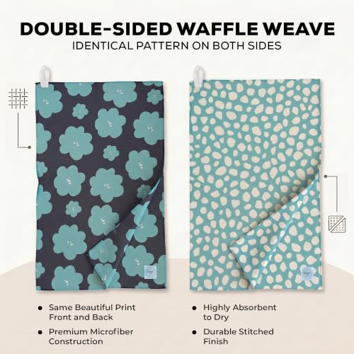 Turquoise Microfiber Dish Towels 2-Piece Set - Waffle Weave Kitchen Towels with Hanging Loops