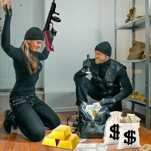 Roaring 20s Party Decorations Set with Canvas Money Bags and Inflatable Gun