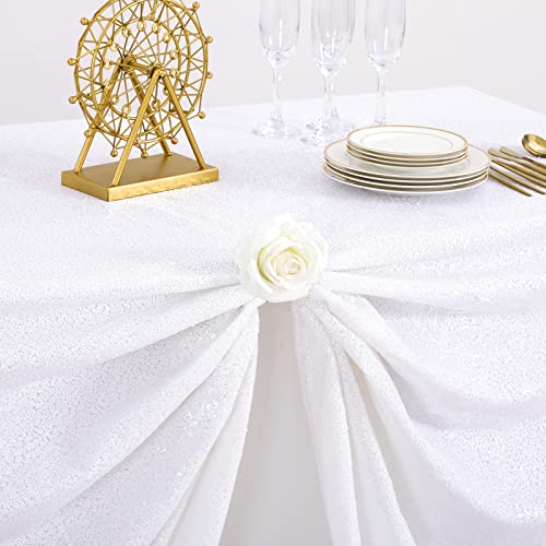 White Sequin Square Tablecloth 90x90 Inch Wedding & Party Decoration