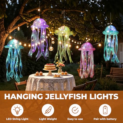 10 Pcs Hanging Jellyfish Lanterns for Undersea Party Decorations - LED Mermaid Theme