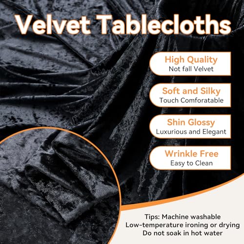 Black Velvet Round Tablecloth 60 Inch - 2 Pack Fitted Spandex Cover for Wedding & Party