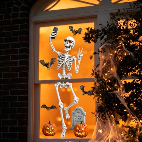 Halloween Window Clings - Extra Large Skeleton Decals for Indoor & Outdoor Glass, Reusable Party Decorations