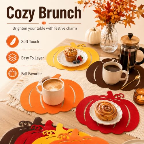 Fall Pumpkin Placemats Set of 8 - Thanksgiving Harvest Felt Table Mats