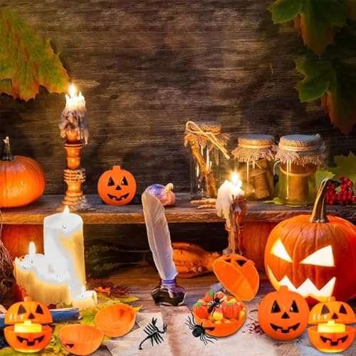 Halloween Plastic Mini Pumpkin Candy Containers - 10 Pack Orange Fillable Gift Holders