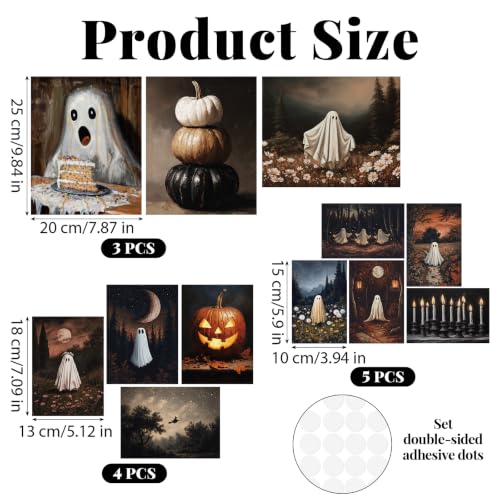 Halloween Ghost Wall Decor Set - 12 Spooky Pumpkin Art Prints for Gothic Room Decor