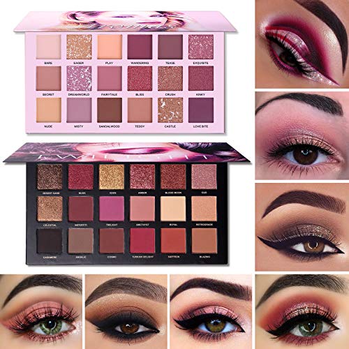 Dual Eyeshadow Palette Set - Matte, Shimmer & Glitter Nude & Dusk Colors