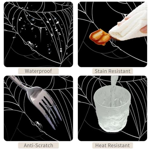 Black Spider Web Tablecloth 70x70 Inches Halloween Waterproof Square Cover