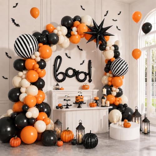 Halloween Balloon Garland Arch Kit - Orange, Black, White Spooky Party Decorations with Variation