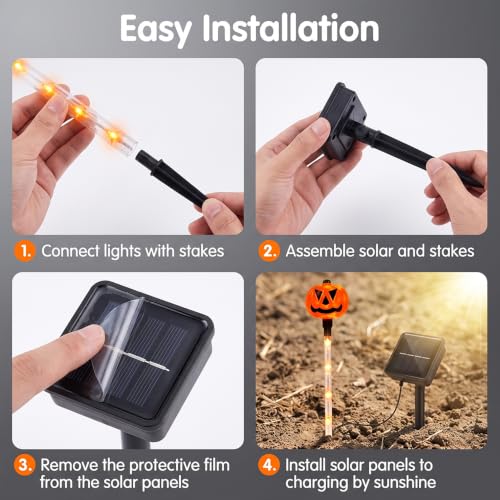 Solar Halloween Pumpkin Stake Lights 12-Pack Outdoor Waterproof String Lights with 8 Modes