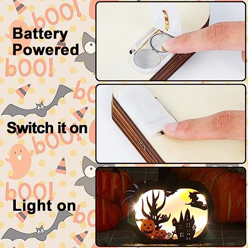 Halloween Wooden Table Sign Light Up Pumpkin Upgraded Halloween Decor