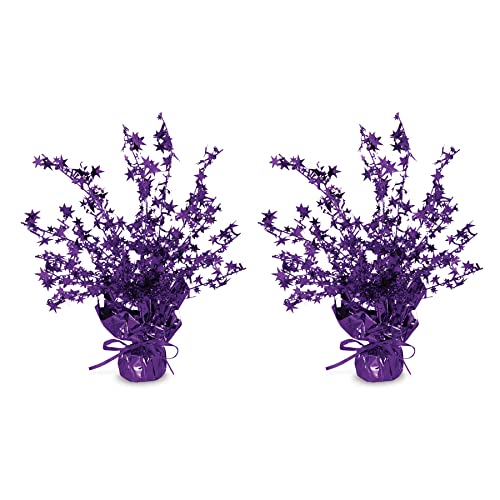 Star Gleam 'N Burst Centerpieces - Purple / 2 Piece 15-Inch Table Decor for Parties
