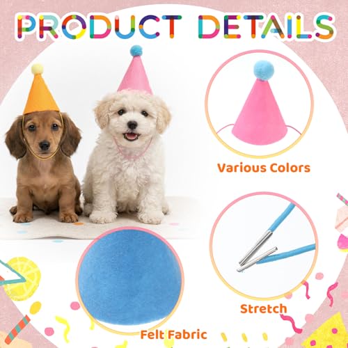 Mini Party Hats for Stuffed Animals - Colorful Felt Cone Birthday Accessories