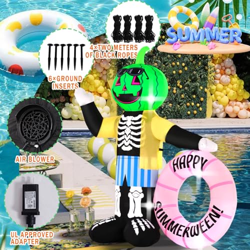 6FT Zombie Watermelon Inflatable Decoration with LED Lights - Summerween Yard & Pool Decor