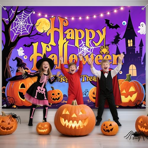 Halloween Party Backdrop - 7x5ft Purple Photo Booth Background for Birthday & Anniversary Decor