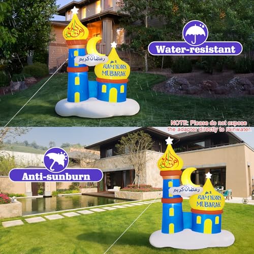 Inflatable Ramadan Moon Decoration with LED Lights - Yellow, White & Blue, 6.04ft Outdoor Festival Decor