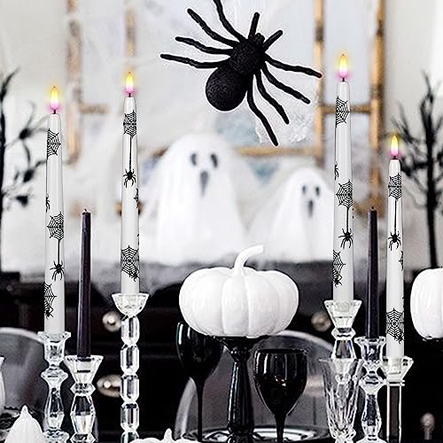 Halloween Flameless Taper Candles with Remote & Timer - Spider Pattern, 3-Pack