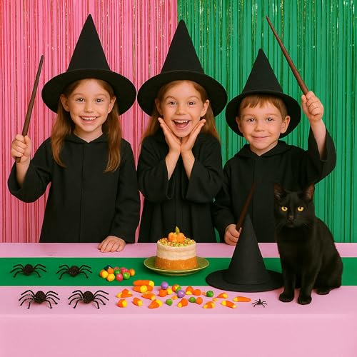 BYOJIA 4-Pack Witch Party Tablecloths - Pink & Green 54x108 Inches, Disposable Plastic Rectangular Cover for Kids Baby Shower & Halloween