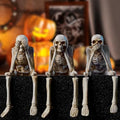 Halloween Skeleton Statues Set of 3 - See Hear Speak No Evil Skull Decor