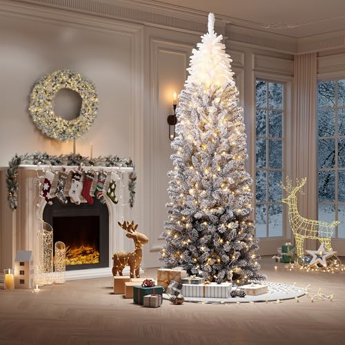 6Ft Slim Artificial Christmas Tree - White & Black Gradient Flocked Decor