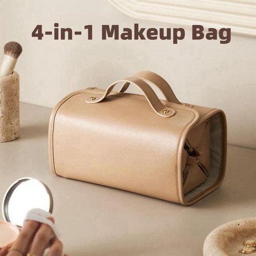 LuyaVogue Large Expandable Makeup Bag for Women, 4-in-1 Waterproof Makeup bag, Cosmetic Bag with Detachable Interior Pockets, Ideal for Women Travel Essentials(White)
