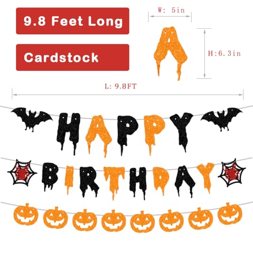 Halloween Birthday Banner with Glitter Black & Orange Decorations