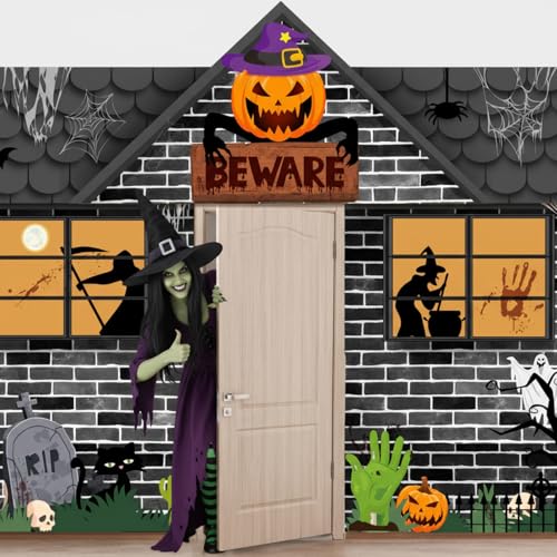 Halloween Outdoor Door Banner Set with Witch Variation - Spooky Yard Decoration