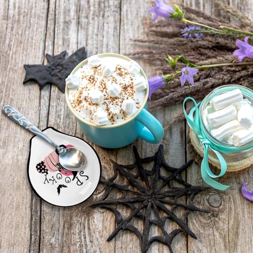 Pink Pumpkin and Moon Halloween Ceramic Spoon Rest Set - Cat & Pumpkin Design