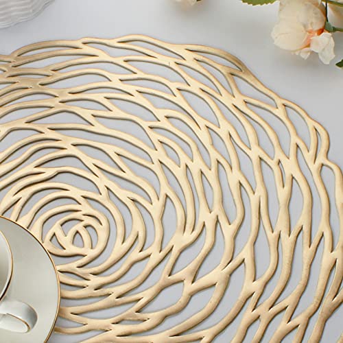 Gold Round Placemats Set of 8 - Metallic Vinyl Table Decor
