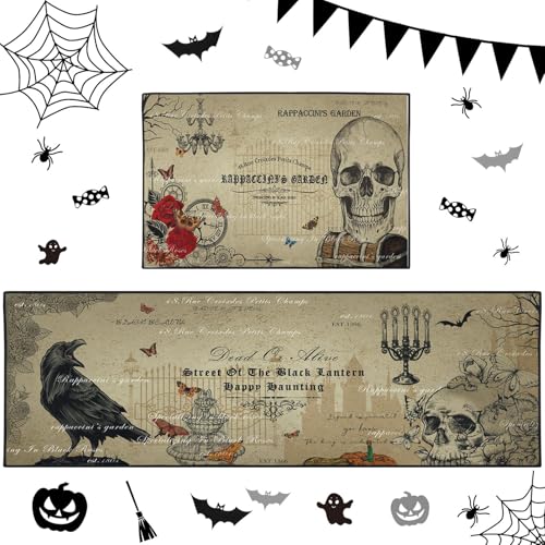 Autumn Halloween Gothic Skull Kitchen Rugs Set of 2 Non Slip Washable ArtSocket