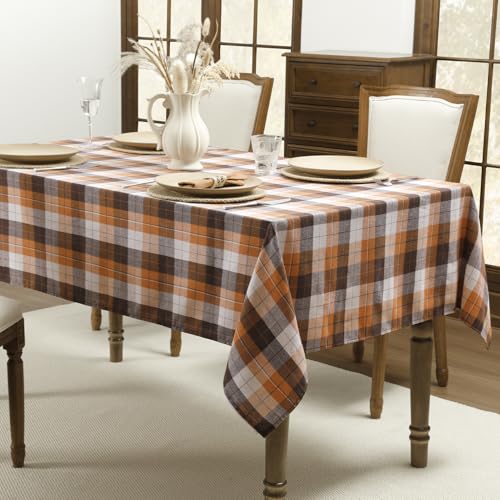Romanstile Fall Checkered Tablecloth - Brown Plaid 54 x 80 Inch Rectangle
