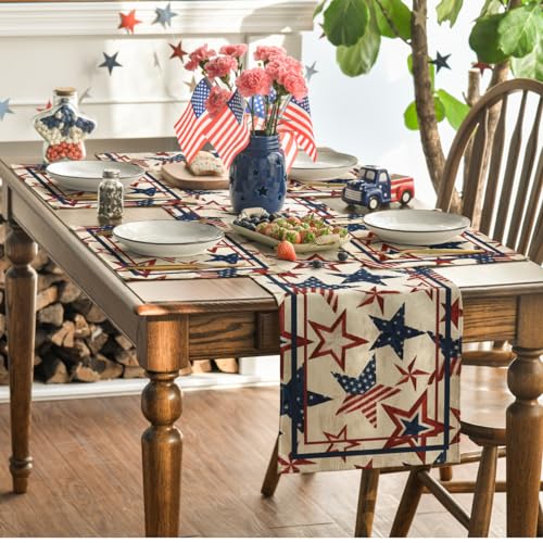 Patriotic 4th of July Placemat Set - Stars & Stripes 12x18 Inch Beige, Pack of 4