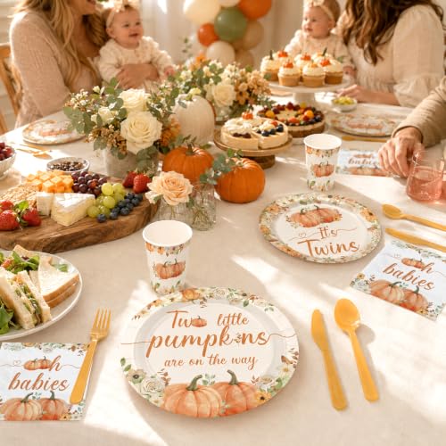 168-Piece Fall Pumpkin Baby Shower Party Supplies Set for Twins