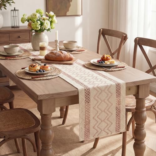 Pink Stripe Diamond Woven Table Runner 12x72 Inch - Durable Home Decor