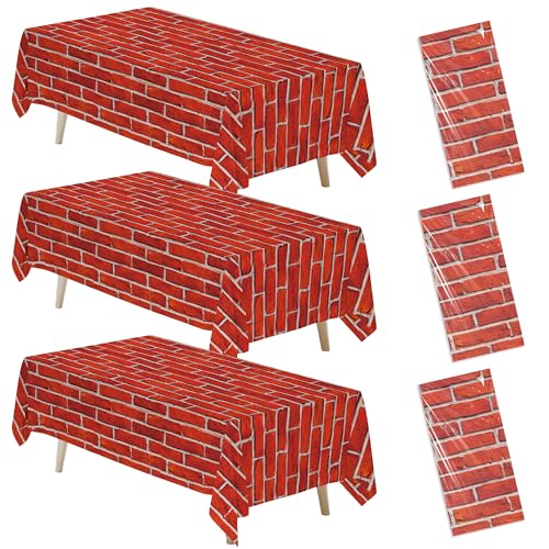 Red Brick Tablecloth Decorations 3-Pack - Party Table Cover & Backdrop