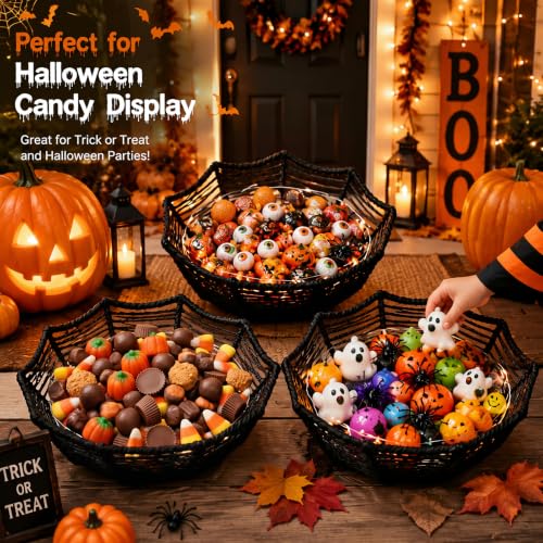 Halloween Candy Bowl Set – Woven Rattan Spider Web Dish for Treats & Decor