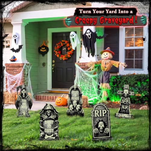 Glow in The Dark Halloween Tombstones Set - 23.6 Inch, 5 Pack Yard Decorations