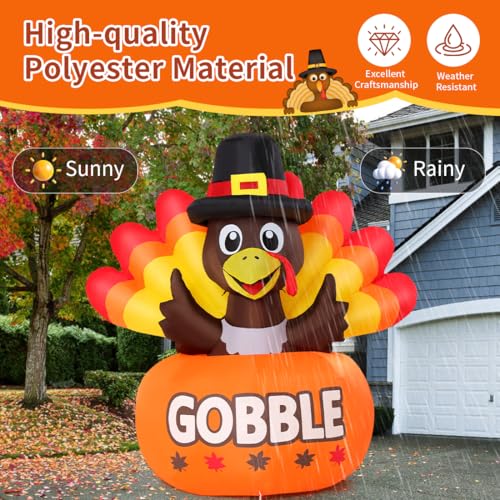 Inflatable Thanksgiving Turkey with LED Lights for Outdoor Yard Garden Holiday Decor